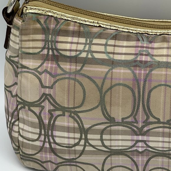 Coach Mini Tartan Plaid Lavender Signature Top Handle Pouch in EUC - Picture 14 of 15